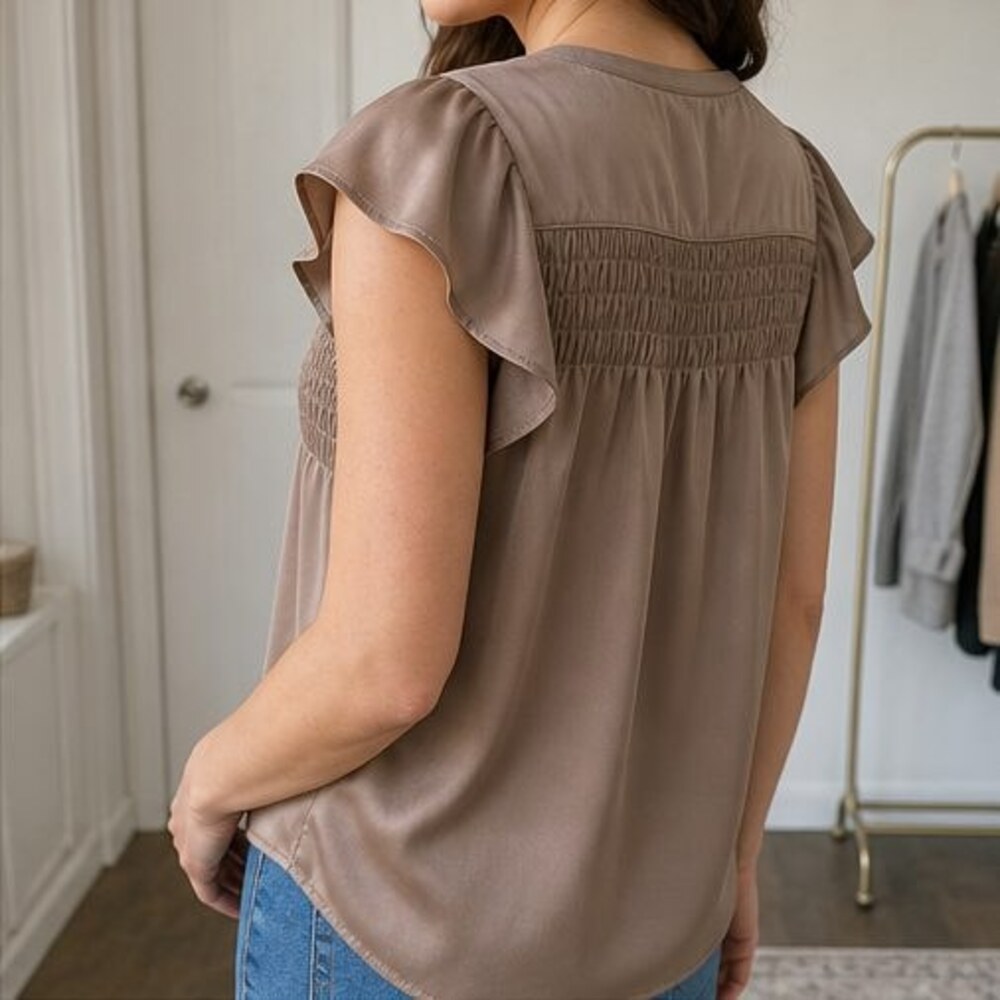 Taupe Smocked Top - Picture 3 of 6